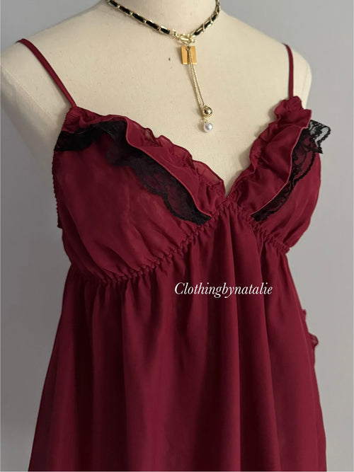 Fairy Red Chiffon Lace Babydoll size M