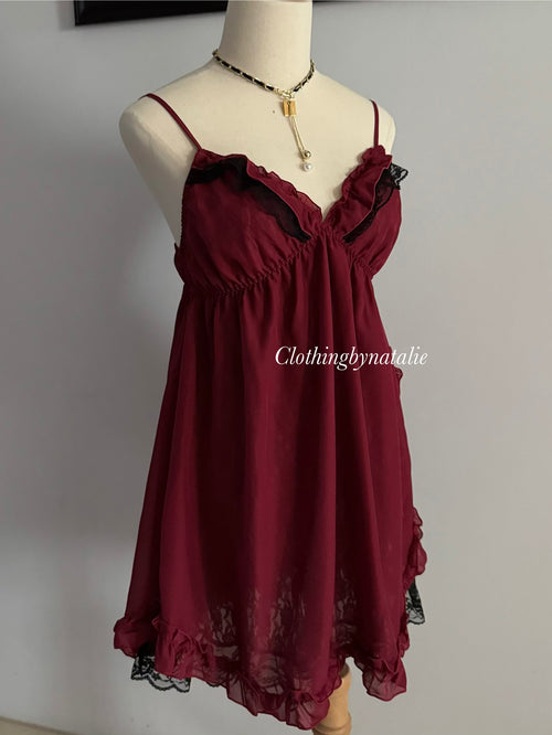 Fairy Red Chiffon Lace Babydoll size M