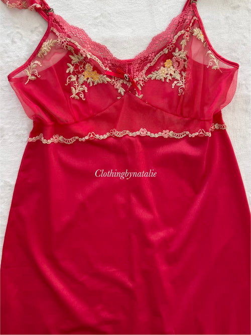 Red Nylon Lace Slip Size M