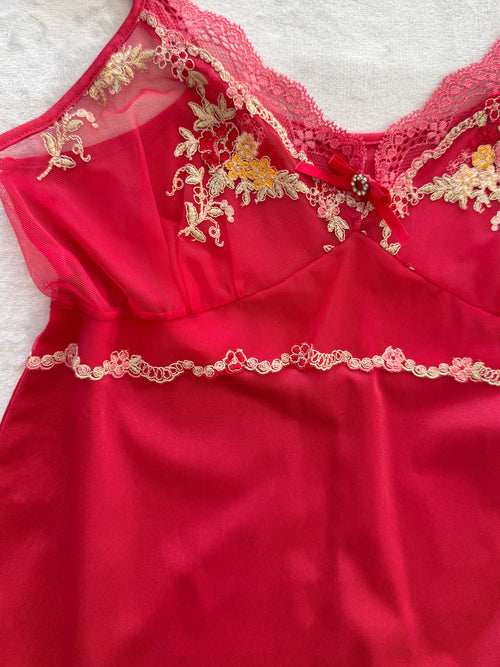 Red Nylon Lace Slip Size M