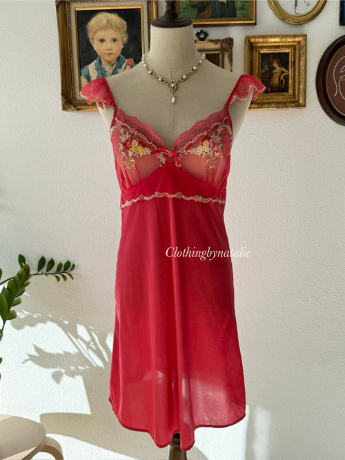 Red Nylon Lace Slip Size M