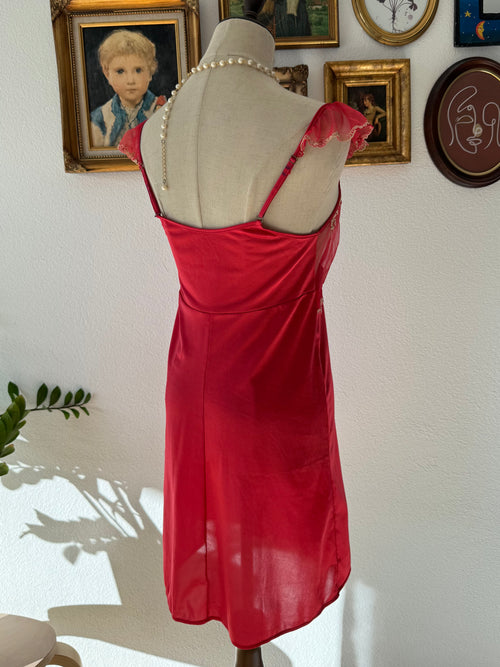 Red Nylon Lace Slip Size M