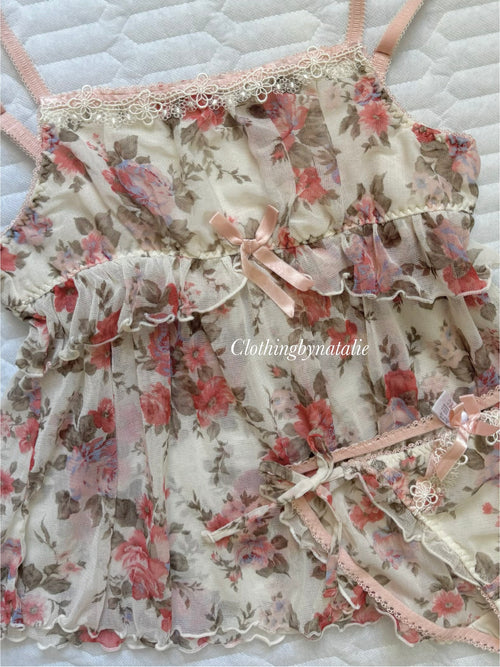 Coquette Floral Mesh Cami Set size S