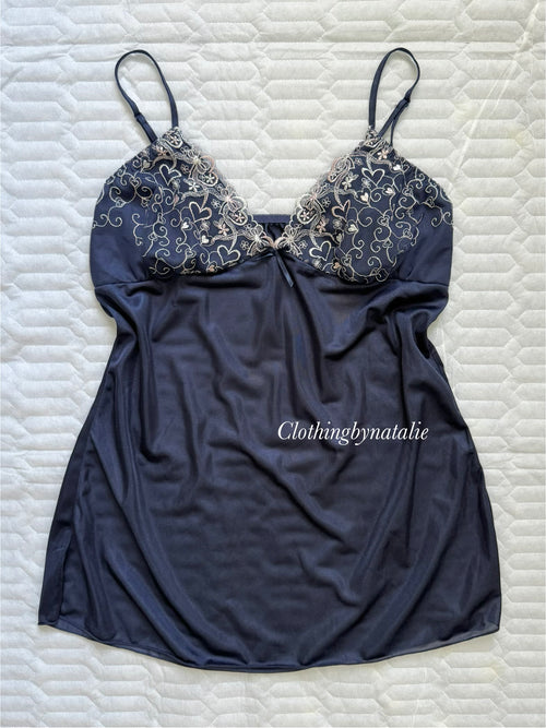 Embroidery Navy Nylon Slip size S/small M