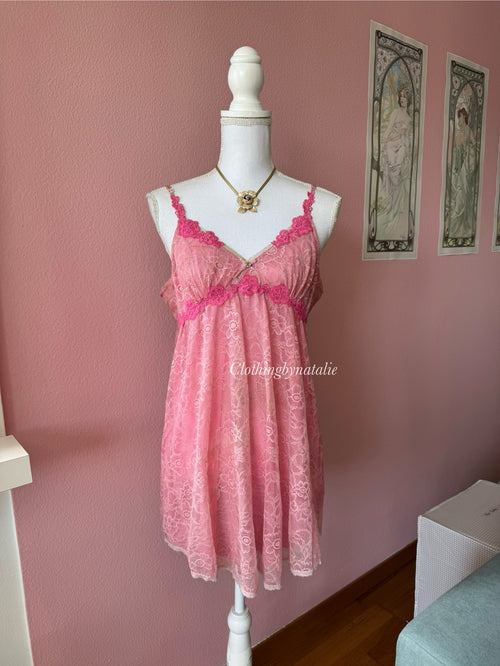 Pink Floral Lace Babydoll (M/L)