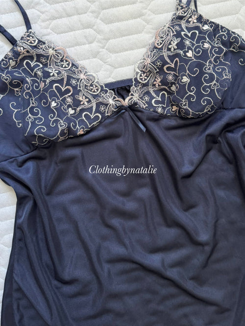 Embroidery Navy Nylon Slip size S/small M