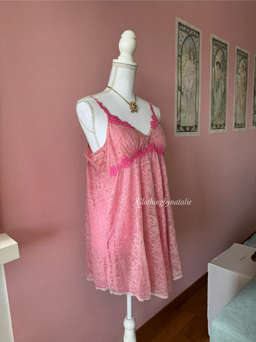 Pink Floral Lace Babydoll (M/L)