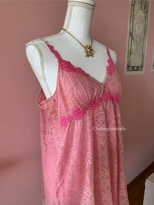 Pink Floral Lace Babydoll (M/L)