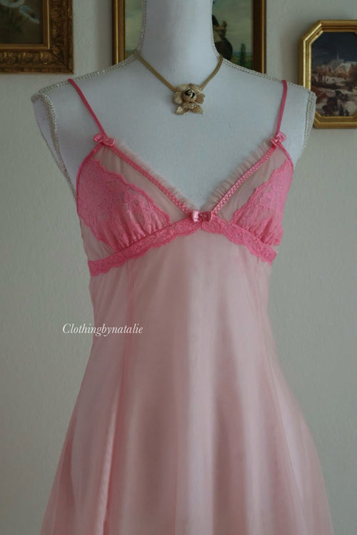 Y2K Pink Mesh Slip Dress (S)