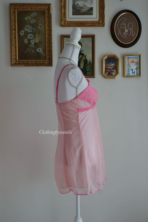 Y2K Pink Mesh Slip Dress (S)