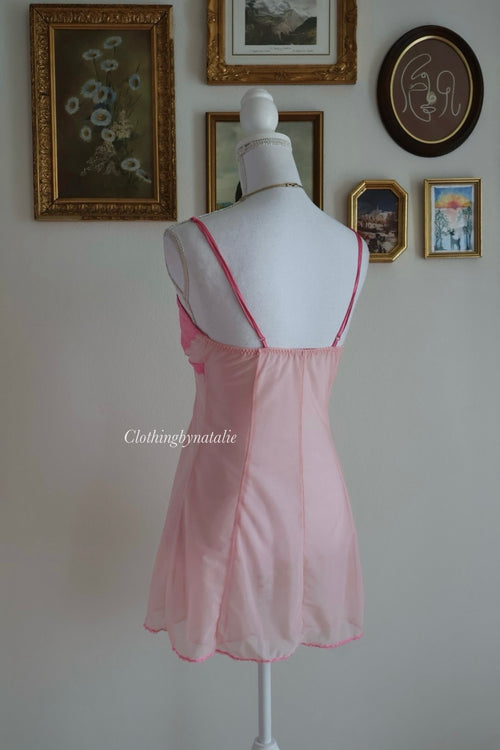 Y2K Pink Mesh Slip Dress (S)