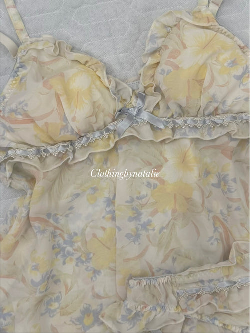 Yellow Floral Chiffon Set size S