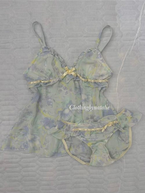 Blue Floral Chiffon Set size S