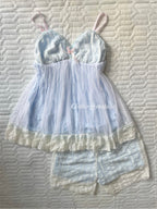 Coquette Blue Cotton Lace Set size S