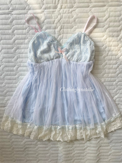 Coquette Blue Cotton Lace Set size S