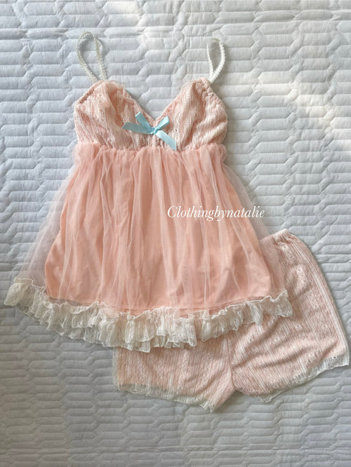 Coquette Orange Cotton Lace Set size S