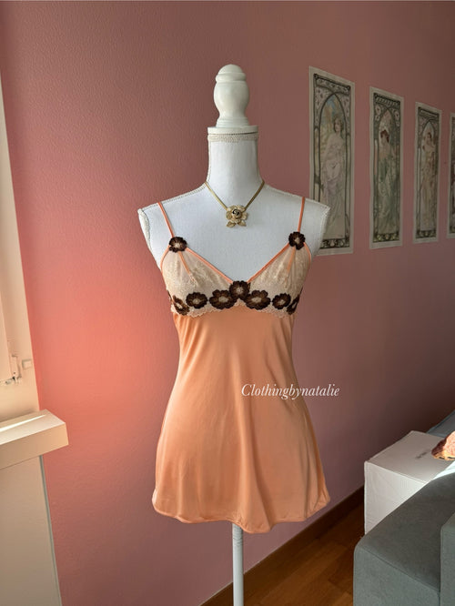 Orange Nylon Slip Dress (S)