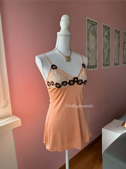 Orange Nylon Slip Dress (S)