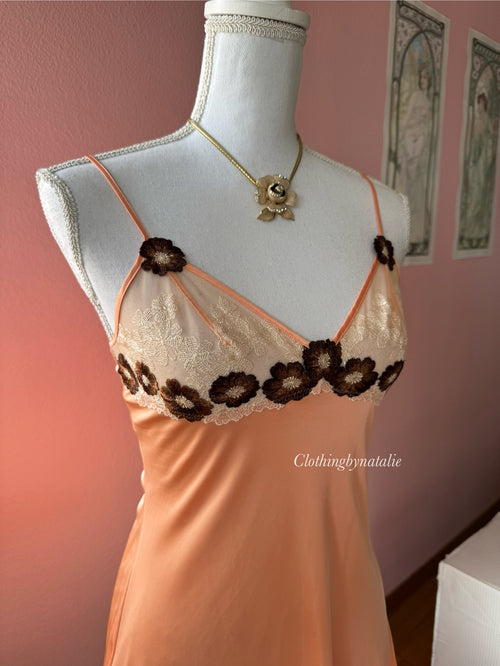 Orange Nylon Slip Dress (S)
