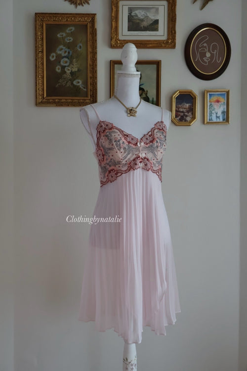 Embroidery Pink Chiffon Slip Dress (S/M)