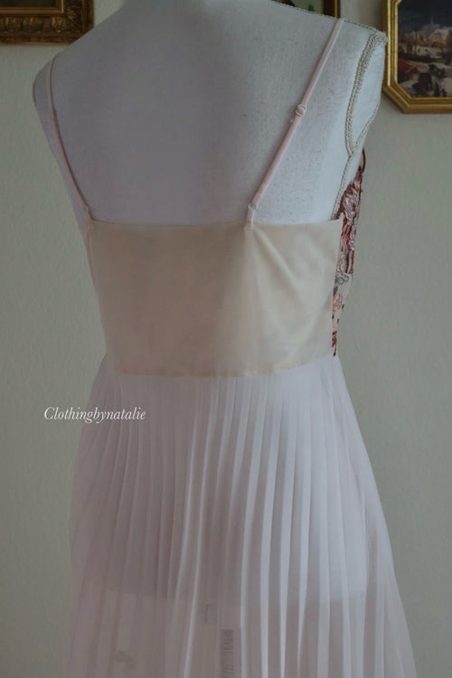 Embroidery Pink Chiffon Slip Dress (S/M)