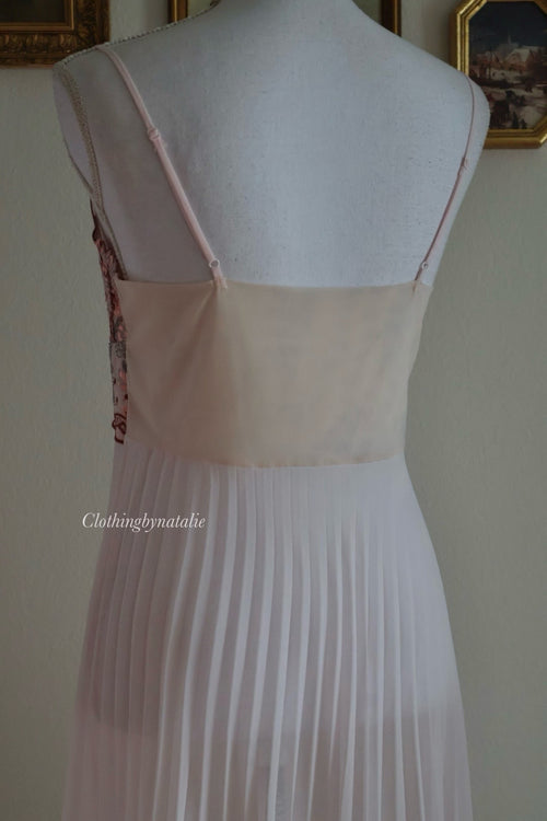 Embroidery Pink Chiffon Slip Dress (S/M)