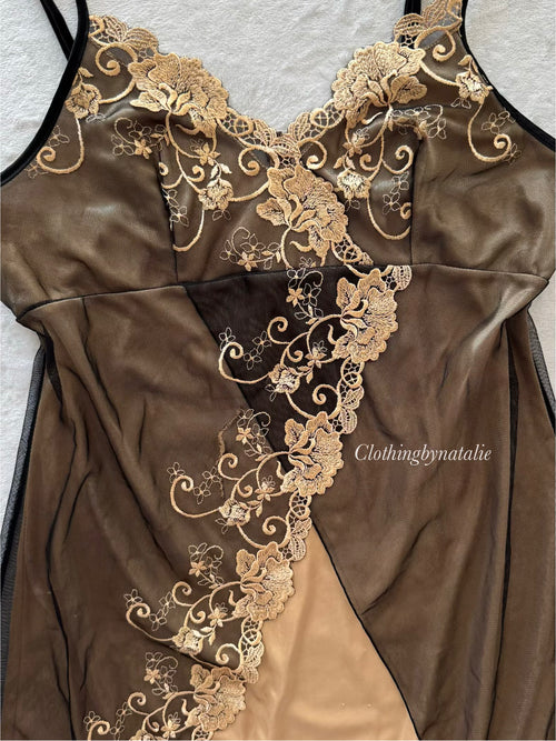 Black Yellow Nylon Slip Size S