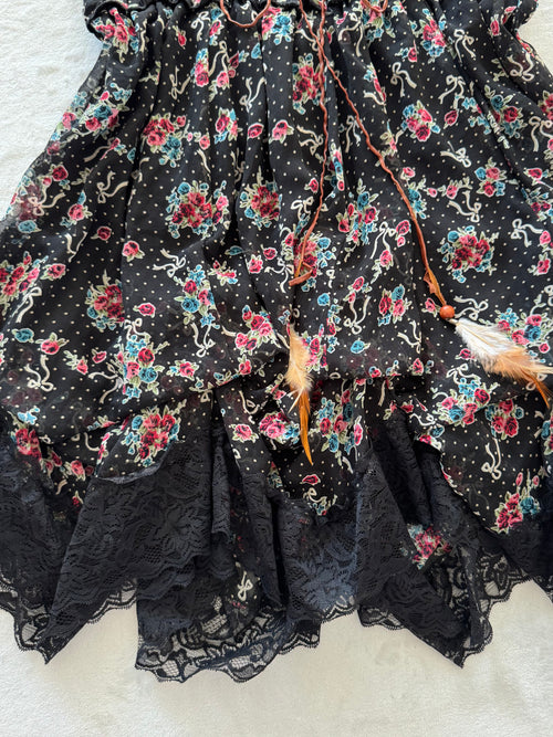 Floral Black Chiffon Babydoll Size S