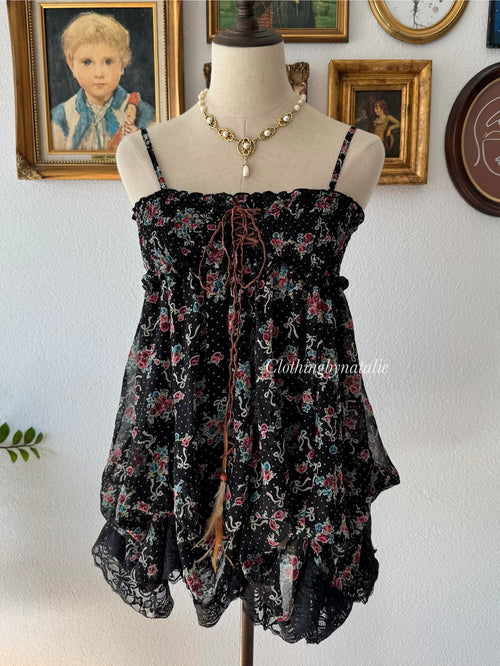 Floral Black Chiffon Babydoll Size S