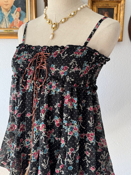 Floral Black Chiffon Babydoll Size S