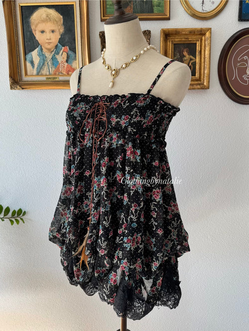 Floral Black Chiffon Babydoll Size S