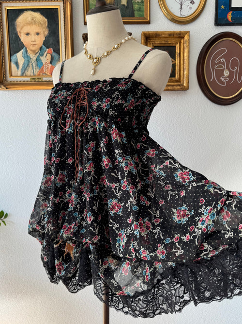 Floral Black Chiffon Babydoll Size S