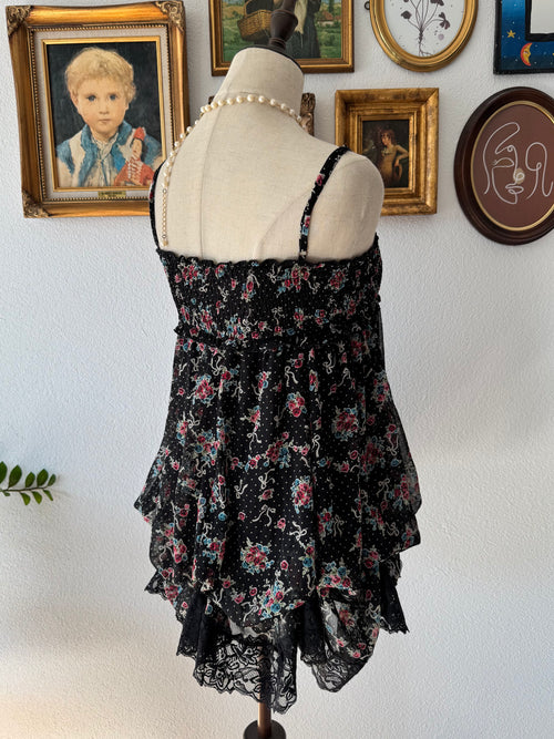 Floral Black Chiffon Babydoll Size S