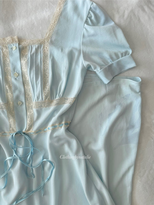 Vintage 80s Blue Nylon Nightgown (S)