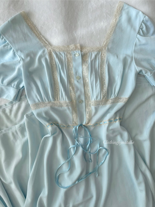 Vintage 80s Blue Nylon Nightgown (S)