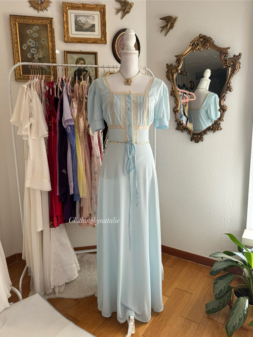 Vintage 80s Blue Nylon Nightgown (S)