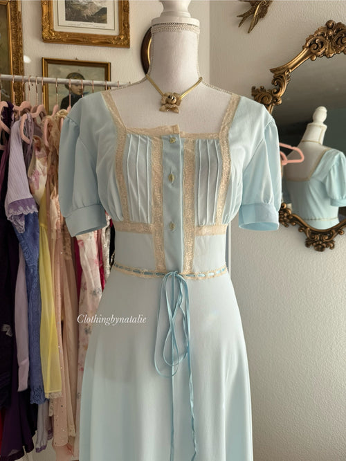 Vintage 80s Blue Nylon Nightgown (S)
