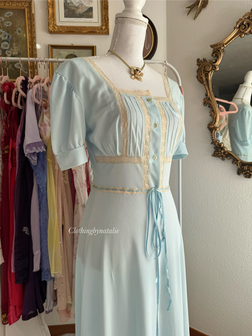 Vintage 80s Blue Nylon Nightgown (S)