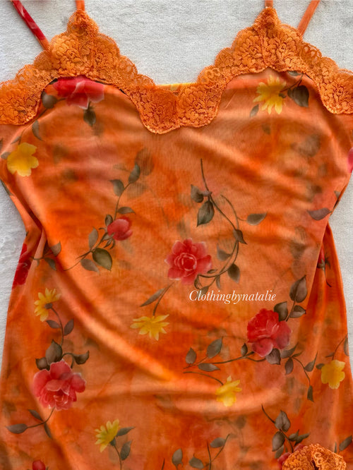Floral Orange Mesh Slip Size S