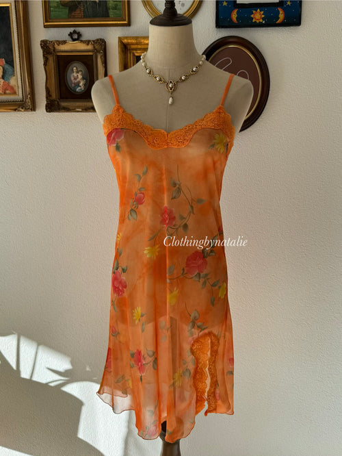 Floral Orange Mesh Slip Size S