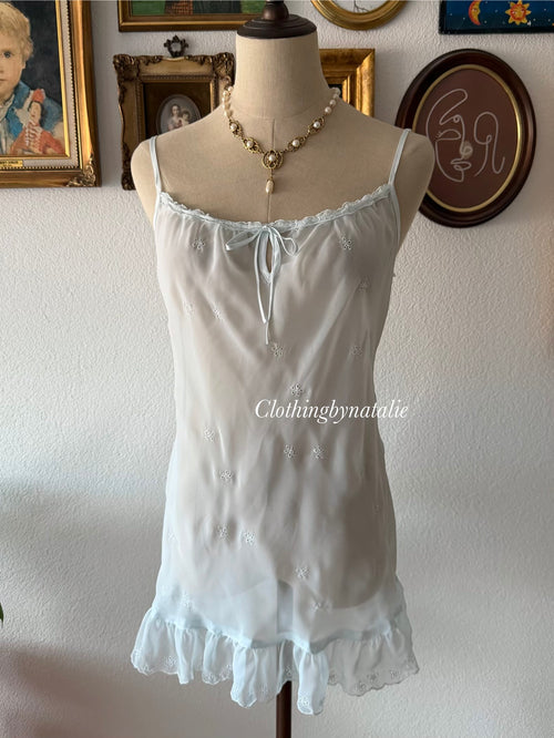“Silk&Satin” Blue Chiffon Slip Dress Size S/M