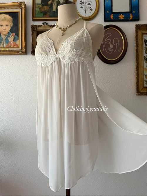 Linea Donatella White Chiffon Babydoll size M