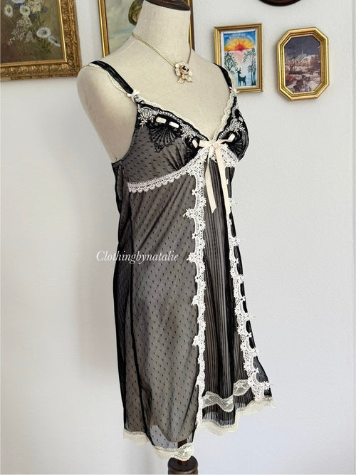 Whimsical Black Lace Slip Dress size S