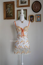 Eblin Embroidery Orange Slip Dress (XS)