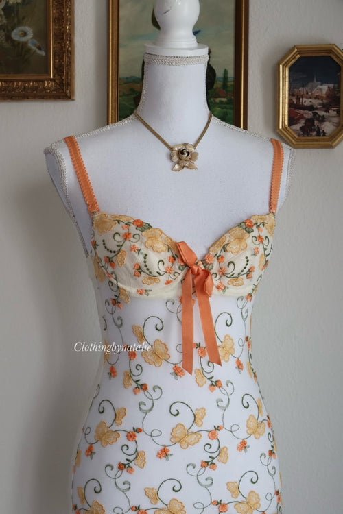 Eblin Embroidery Orange Slip Dress (XS)