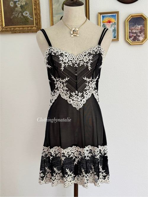 Black White Mesh Slip Dress size S/M