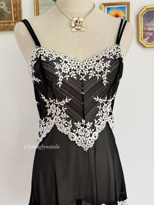 Black White Mesh Slip Dress size S/M