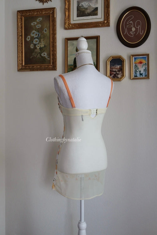 Eblin Embroidery Orange Slip Dress (XS)