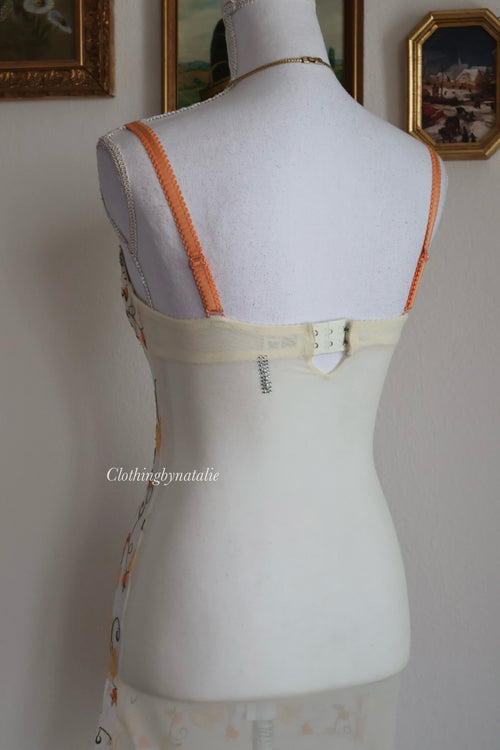 Eblin Embroidery Orange Slip Dress (XS)
