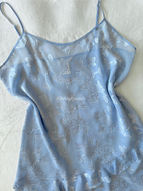 Secret Treasure Blue Brocade Slip Dress (L/XL)